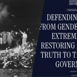 Left: Nazi book burnings of the Institute for Sexual Science's books / Right: Donald Trump executive order erasing trans people from the law